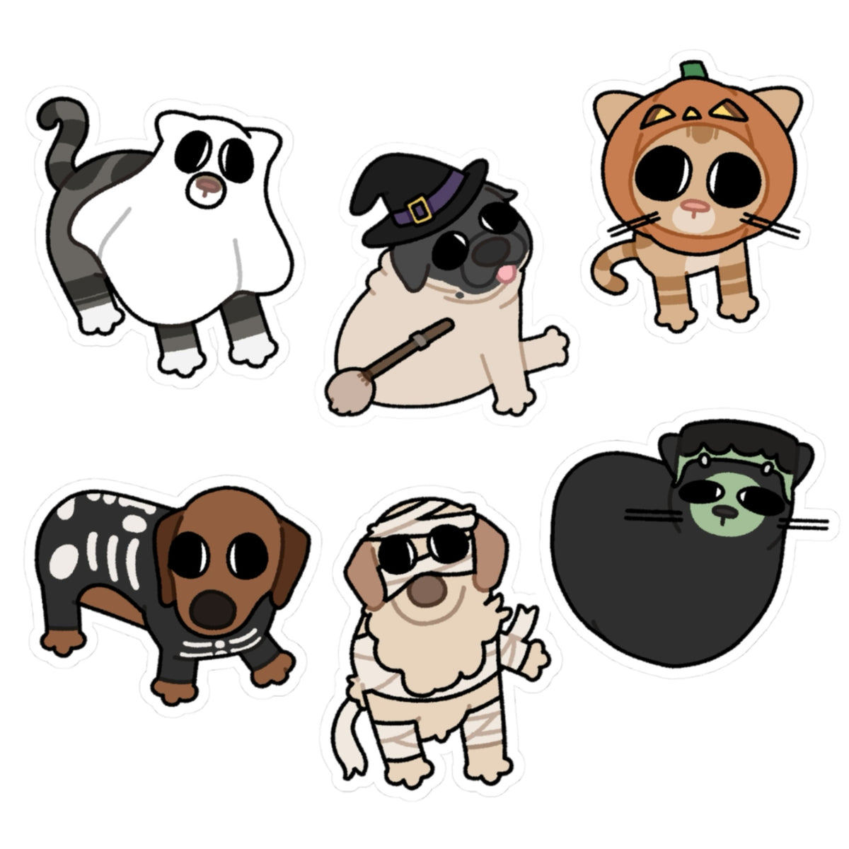 Silly Halloween 3x3 Sticker Pack - All 6 Designs